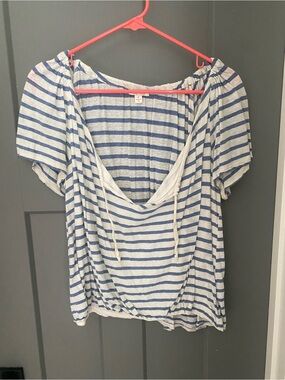 Ella Moss Blue and White Striped Blouse